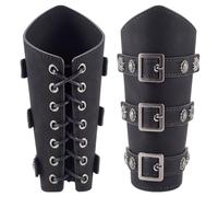GORGECRAFT 2 pieza de Muñequeras con Hebillas Negras para Halloween Brazaletes de Cuero Sintético con Cordón para Protectores de Brazos Guantelete de Mercenario de Cuero Sintético para LARP Muñequeras