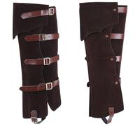 GORGECRAFT 2 Pieza Protectores de Piernas de Caballero Cubiertas de Botas Medievales Botas Piratas de Cuero de Imitación de Terciopelo con Correas de Hebilla Calentadores de Piernas, Saddle Brown