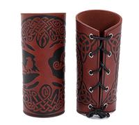 GORGECRAFT 2 pulsera de Cuero con Patrón de Árbol de la Vida, Muñequeras, Protectores de Brazo, Hebilla de Tiro con Arco, Brazaletes de Cuero Unisex para Hombres Y Mujeres (Marrón Coco)