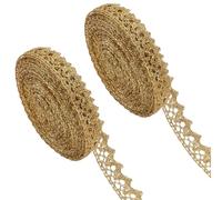 GORGECRAFT 2 Rollo de 9 m de Cinta de Encaje Dorada Metálica Ganchillo de 14.5mm Hilo de Encaje Dorado Manualidades Ideal Coser Envolver Regalos Ropa Hecha A Mano Nupcial Álbumes de Recortes.