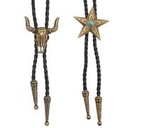 GORGECRAFT 2 UNIDS 2 Estilos Bronce Cabeza de Vaca Estrella Bolo Corbatas Hombres Mujeres Vintage Western Cowboy Bola Tie Colgante Collar Negro Retro PU Cuero Corbata Ajustable para Joyería Rodeo