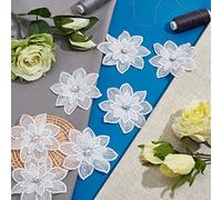 GORGECRAFT 20 Pieza de Parches para Coser con Flores Blancas Bordadas, 3D, 2 Capas, 8 pétalos, Flor de Encaje con Perlas de Imitación, Apliques Bordados de Encaje para Boda, Manualidades de Costura