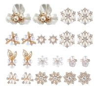 GORGECRAFT 22 pieza de 11 estilos de Botones de Diamantes de Imitación de Perlas Doradas Aleación de Perlas de Imitación Broche con Abalorio Floral Botón de Cabujón para Hacer Joyas Ramos de Boda Ropa