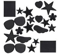 GORGECRAFT 24 Pieza 12 Estilos Negro Parches de Estrella para Planchar Corazón Cuadrado Anteojos Bordado Tela Reparación Coser Parche Apliques para Coser Ropa Chaqueta Jeans Suéter Sombreros Zapatos