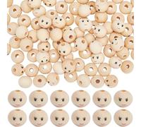 GORGECRAFT 240pz Cuentas de Madera con Cara Sonriente Cuentas de Madera Natural 12mm con Caras Sonrientes Espaciador de Madera Redondo Impreso Cuentas Sueltas Cuentas de Cabeza de Muñeca con Agujero