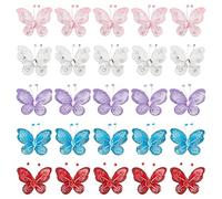 GORGECRAFT 25PCS 5 Colores Organza Mariposas con Alambre Y Diamantes de Imitación Tela Mariposa Decoración Glitter Malla de Nylon Mariposas Adornos de Encaje para Boda Fiesta Adornos de Ropa