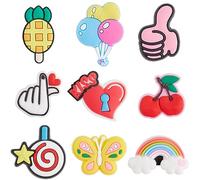 GORGECRAFT 27 abalorio de 9 Estilos para Cordones de Zapatos de Dibujos Animados Cadena de Plástico para Decoración de Zapatos Colorido Corazón de Mano Cereza Arcoíris Cordones de Zapatos Hebillas