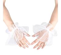 GORGECRAFT 2pz Guantes Cortos de Encaje de Gasa Perlada con Puños de Muñeca Mangas Sin Dedos con Volantes Pulsera Elástica Sexy Accesorio de Bisutería Bodas Mascaradas Fiestas de Té Halloween Cosplay