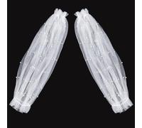 GORGECRAFT 2pz Mangas Abullonadas de Tul Extraíbles de Poliéster Blanco con Perlas de Imitación Y Cuentas Mangas Largas de Novia Desmontables Apliques de Encaje Accesorio de Disfraz 61x22.5cm