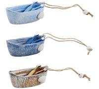 GORGECRAFT 3 Color Antiguo Barco de Madera Colgante de Pared Decoración Náutica Tallada A Mano Barco de Pesca de Madera Adorno Miniatura Casa de Campo Mediterráneo Verano Mar Océano Playa Costera