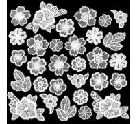 GORGECRAFT 30 Piezas de 10 Estilos de Apliques de Encaje de Flores Bordados Hojas Florales Parches para Coser Adornos de Tela Parche de Reparación para Boda Vestido de Novia Ropa Sombrero Blanco