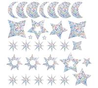 GORGECRAFT 30PCS Luna Estrella Ventana Se Aferra Anti Colisión Arco Iris Ventana Vidrio Alerta Prisma Calcomanías para Pájaros Huelga Película de Vinilo No Adhesivo Decoraciones para el Hogar Puertas
