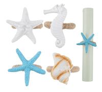 GORGECRAFT 4 anillo de Servilleta de 4 estilos con Diseño de Mar de Resina Blanca Y Azul de Yute para Vacaciones Océano Playa Estrella de Mar Caracola Caballito de Mar de Mesa para Banquetes de Pascua