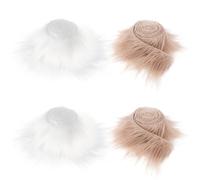 GORGECRAFT 4 Cinta de Piel Sintética 150x5cm Tiras Precortadas de Piel Sintética Peluda de Color Blanco Y Caqui Tela de Piel Artificial Piezas de Piel para Manualidades Gnomos Barba Pelo de Papá Noel