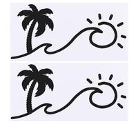 GORGECRAFT 4 Hoja de Gráficos Y Calcomanías de Puesta de Sol Calcomanía de Sol Y Olas Pegatina para Coche con Vida En la Playa Palmeras de Cocoteros Impermeables con Sol Calcomanías Negro