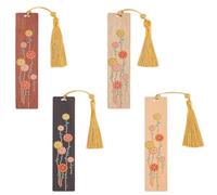 GORGECRAFT 4 marcapáginas de Madera de 4 Colores con Borlas Marcapáginas de Flores Etiquetas Colgantes de Madera la Vuelta Al Cole la Oficina el Aula Navidad Regalos Amantes de los Libros Lectores.