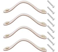 GORGECRAFT 4 Paquete Tiradores de Cuero para Cajones Manijas para Gabinetes Pomos Suaves para Puertas de Armarios de Cocina Herrajes de Cuero Genuino Manija Decorativa Tocador con Tornillo Plata