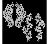 GORGECRAFT 4 par de 2 Estilos Bordados Florales Apliques Blancos para Planchar Parches Beige para Coser Apliques de Tela Encaje con Hojas Flores Manualidades Costura Ropa Boda