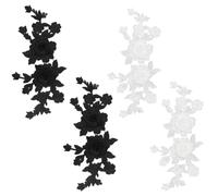 GORGECRAFT 4 Parche Bordado de Flores de 2 Colores con Motivo de Ramo de Rosas Estilo Bohemio para Coser O Bordar Ideal para Manualidades de Costura Vestidos de Novia Ropa Y Vaqueros Blanco Y Negro