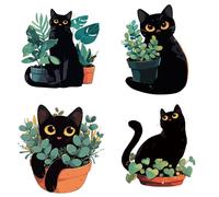 GORGECRAFT 4 Pegatina de Cristal para Plantas En Maceta con Gatos Negros 16cm Extraíble Estática para Pared Decorativa Puerta Corredera Ventana Alerta Anticolisión Se Adhiere para Evitar Que Pájaros