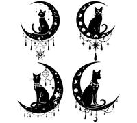 GORGECRAFT 4 Pegatina de Gato Negro para Ventana 16cm con Forma de Luna Creciente Estrella Colgante Redonda Anticolisión Extraíble para Puertas de Cristal Calcomanías Estáticas del Hogar la Escuela
