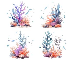 GORGECRAFT 4 Pegatina de Ventana de Coral de 16x16cm Diseño de Peces Marinos Oceánicos Estática para Puerta Corredera Adhesivo de Vidrio Película Anticolisión Pegatinas de Alerta para Dormitorio