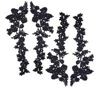 GORGECRAFT 4 Pieza 3D Bordado de Flores Apliques de Encaje Hojas Florales Negras Bordado Coser Parches Cuello Apliques de Tela para Manualidades de Costura DIY Vestido de Boda Ropa 43.5x12.2cm