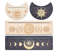 GORGECRAFT 4 soporte de Madera para Cartas de Tarot, Patrón de Luna, Sol, Chakras, Tarjeta de Tarot, Soporte de Altar Negro, Soporte Rectangular En Forma de Luna, Suministros Ceremoniales