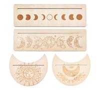 GORGECRAFT 4 Soporte de Madera para Cartas de Tarot, Soporte de Altar para Cartas de Tarot de Fase Lunar, Patrón de Flor de Sol, Soporte de Exhibición de Cartas de Tarot, Suministros Ceremoniales