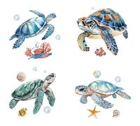 GORGECRAFT 4 Unidad de 16cm de Pegatinas de Tortuga Marina para Ventana Decoración Subacuática Coral Estrella de Mar Concha Marina Estáticas para Puerta Corredera Ventana de Vidrio Pegatinas