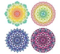 GORGECRAFT 4PCS 16cm Flor de la Vida Calcomanía para Ventana Meditación Estática Ventana Se Aferra Colorido Mandala No Adhesivo Ventana Película Círculo Corredera Puerta de Vidrio Pegatinas