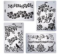 GORGECRAFT 4pcs plástico Dibujo Pintura plantillas de flores Plantilla Mariposa Flores Plantillas para Cuaderno diarioarjeta, 17×25cm