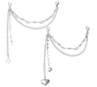 GORGECRAFT 4pz 2 Estilos Cadena Zapatos con Forma de Corazón Y Estrella para Cordones de Aleación de Plata para Joyería de 2 hebras con Cierre de Langosta Calcetines Zapatillas Bolsos Sombreros