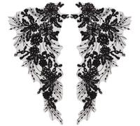 GORGECRAFT 4pz 3D Lentejuelas Encaje Apliques Bordado Coser En Hojas Flores Cuello Parche Adorno Floral Tela Artesanía Decoración Parches para Coser Boda DIY Ropa Vestido Pantalones Jeans Bolsa Negro