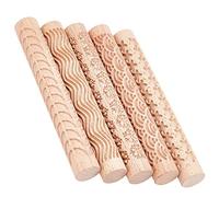 GORGECRAFT 5 Estilos Rodillo de Textura de Arcilla con Mango de Madera Patrón de Modelado de 6 Pulgadas Herramientas de Cerámica Rodillos de Losa de Arcilla Hechos A Mano Pasadores