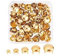 GORGECRAFT 5 Tamaños 200PCS Garra Remache Cabezas de Clavos Puntos Perno Redondo Cúpula Espárragos Metal Cabeza de Hongo Punta Clavo para Bricolaje Cuero Artesanía Tela Ropa Denim Elegante (Dorado)