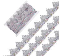 GORGECRAFT 5 Yarda de Encaje Metálico de 3.8cm in de Ancho Flecos Trenzados de Gimp Bordado Plateado Borde de Cinta de Venecia con Lentejuelas Triángulo Artesanía Costura Accesorio de Ropa