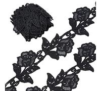 GORGECRAFT 5 Yardas Apliques de Encaje 3.2 Pulgadas Negro Flor Bordado Borde de Encaje Adornos Florales Bordados Apliques Cinta para Bricolaje Manualidades de Costura Boda Vestido de Novia Adorno
