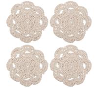 GORGECRAFT 6 Posavasos Redondos de Encaje de Algodón de 15cm Manteles Individuales de Mesa de Ganchillo Tapetes de Ganchillo Pequeños Hechos A Mano Vintage Tapete para Fiesta de Té Mesa Comedor Beige