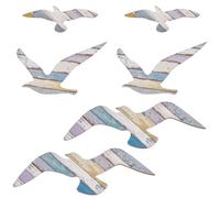 GORGECRAFT 6pz Gaviota de Madera para Decoración de Pared Arte de Pared Autoadhesivo Decoración Náutica Costera Adornos Colgantes de Madera con Forma de Gaviota Escultura de Pared para el Hogar