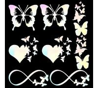 GORGECRAFT 8 Hojas Vinilo Mariposa Coche Calcomanías Colorido Láser Reflectante Coche Pegatina Mariposa Infinito, Corazón de Mariposas, Amor, Calcomanías de Alas de Mariposa para Puertas, Portátiles