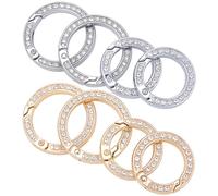 GORGECRAFT 8 Pieza 4 Estilos 2 tamaños Anillo Redondo de Diamantes de Imitación Mosquetón Redondo Hebilla de Clip Platino Y Oro Claro Anillos de Puerta Brillantes para Joyería DIY Llavero Hacer Bolso