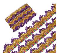 GORGECRAFT 9.3 Yarda 3.5 cm Borde de Borla de Flecos Morados Tela de Malla con Purpurina Dorada Lentejuelas Paillette Costura Encaje Ribete Ondulado Metálico Bordado con Lentejuelas Gimp Ribete