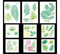GORGECRAFT 9 Plantilla de Hojas Tropicales de 2 tamaños,Plantilla de Hojas de Monstera de Palma,Follaje de Helecho de Plátano,Flor Botánica,Plantilla de Dibujo Reutilizable para Pintar sobre