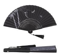 GORGECRAFT Abanico Plegable Retro Chino Japonés Negro Oriental Elegante Vintage Abanico de Seda de Bambú Libélulas Decoración de Baile de Bambú Regalo Hecho A Mano Abanico de Mano para Bodas