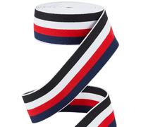 GORGECRAFT Banda elástica a rayas de 4,3 m, 40 mm de ancho, cinta elástica de nailon, negro, blanco, rojo, azul real, patrón de rayas, cinta de tela elástica para cintura, diadema, prendas, costura