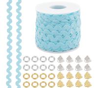 GORGECRAFT Borde de Flecos Doblados para Costura Ondulada de 25 m Estante Rick de 5mm~8.5mm con 32 Extremos Engarzados de Cinta de Hierro de 2 Colores Y 64 Anillos de Salto Cielo Azul Profundo