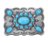 GORGECRAFT Botones de Piedra Turquesa Hebillas de Cinturón de 87×62mm Hombres Vaquero Occidental Americano Elementos Indios Hebilla de Cinturón Turquesa Vintage Rectángulo con Flor Plata Antigua