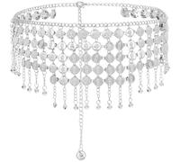 GORGECRAFT Cadena de Plata con Forma de Moneda para la Cintura Cadena para Danza Del Vientre Colgante para Cinturón de Cadera Cadena con Borlas En Capas Accesorio para Disfraz de Halloween Playa Veran