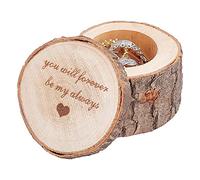 GORGECRAFT Caja de Anillo de Boda de Propuesta Grabada Soporte de Anillo de Madera Rústico Shabby Chic Anillos Portador Collares Almacenamiento de Madera Ceremonia Exhibición de Regalo